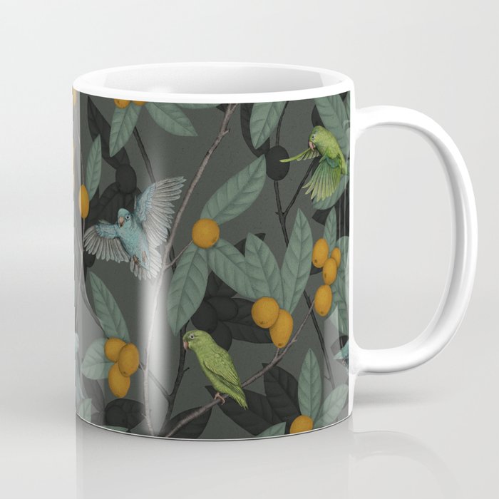 Green & Turquoise Parrotlets and Loquats Coffee Mug Gallery Image 1