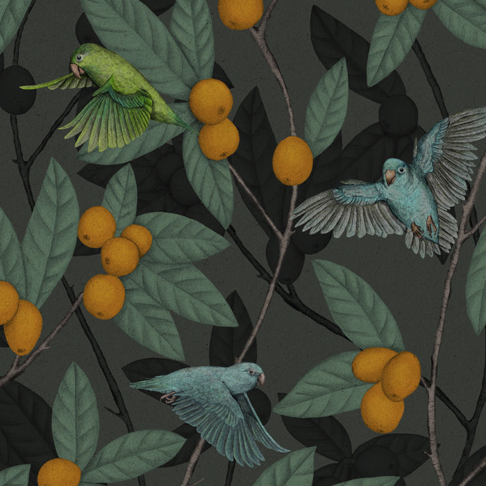 Green & Turquoise Parrotlets and Loquats Coffee Mug Gallery Image 2
