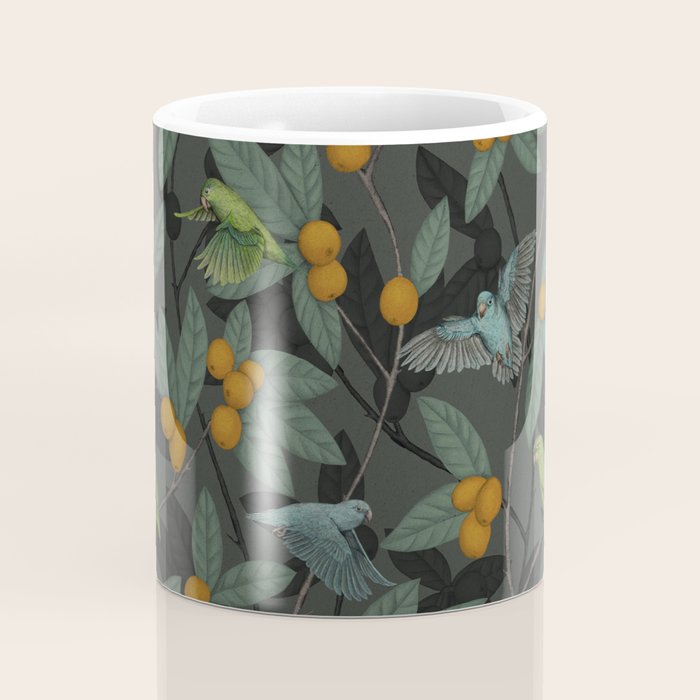 Green & Turquoise Parrotlets and Loquats Coffee Mug Gallery Image 4