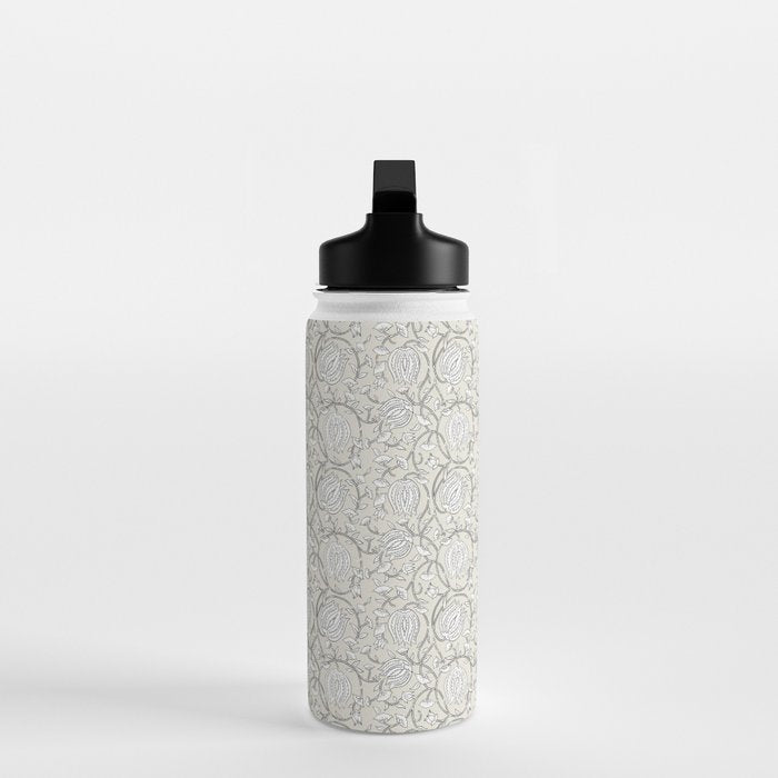 Lotus Block Print Floral - Beige White Water Bottle Gallery Image 3