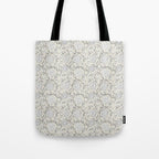 Lotus Block Print Floral - Beige White Tote Bag Gallery Image 1