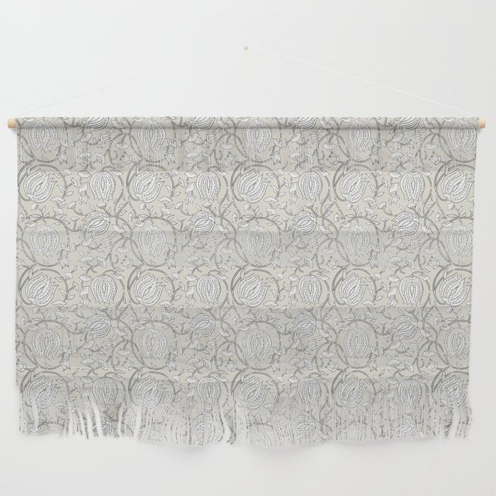 Lotus Block Print Floral - Beige White Wall Hanging Gallery Image 1
