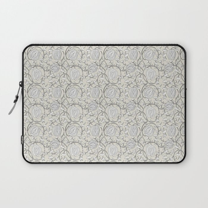 Lotus Block Print Floral - Beige White Laptop Sleeve Gallery Image 1
