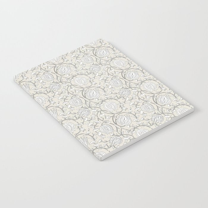 Lotus Block Print Floral - Beige White Notebook Gallery Image 1