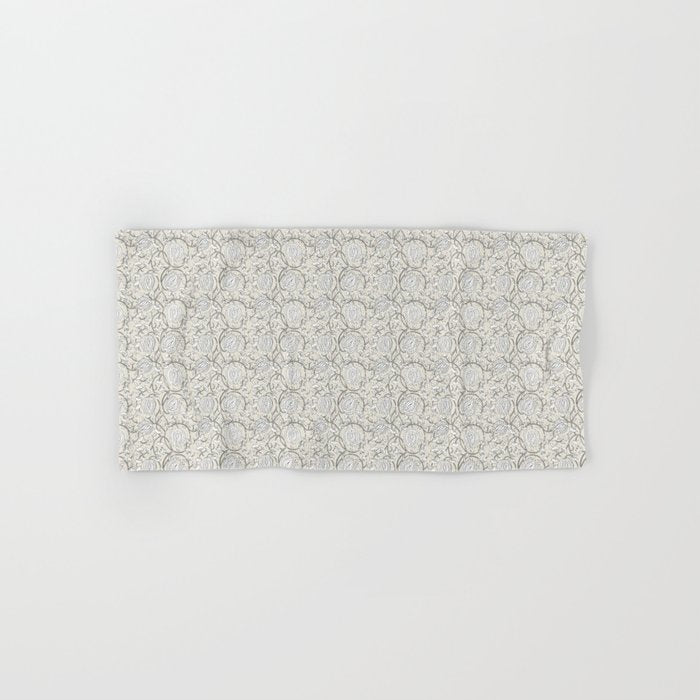 Lotus Block Print Floral - Beige White Bath Towel Gallery Image 1