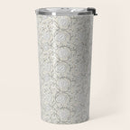Lotus Block Print Floral - Beige White Travel Mug Gallery Image 2