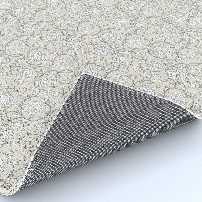 Lotus Block Print Floral - Beige White Rug Gallery Image 4
