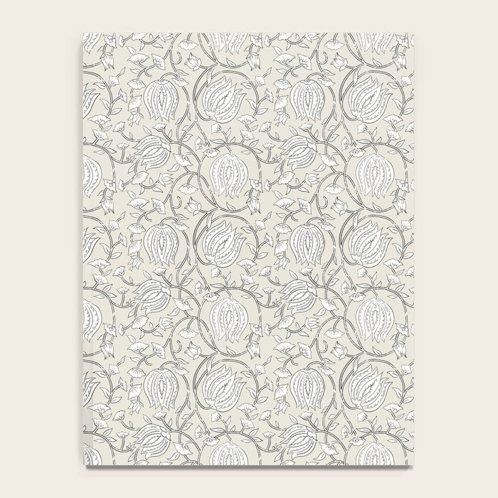 Lotus Block Print Floral - Beige White Notebook Gallery Image 4