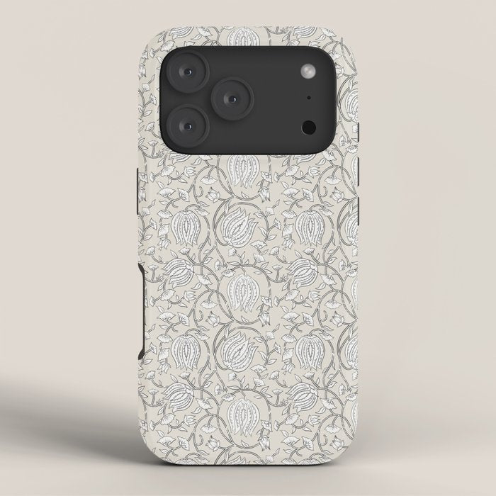 Lotus Block Print Floral - Beige White iPhone Case Gallery Image 3