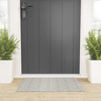 Lotus Block Print Floral - Beige White Welcome Mat Gallery Image 3