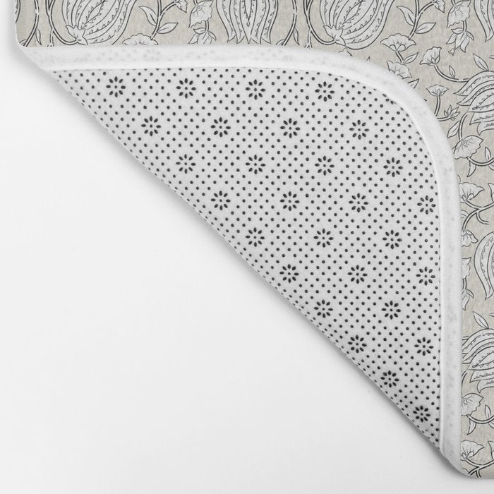 Lotus Block Print Floral - Beige White Bath Mat Gallery Image 2