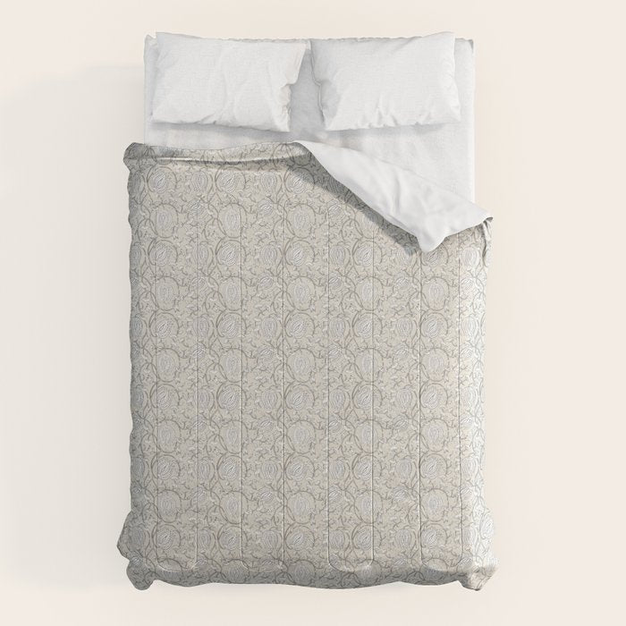Lotus Block Print Floral - Beige White Comforter Gallery Image 6