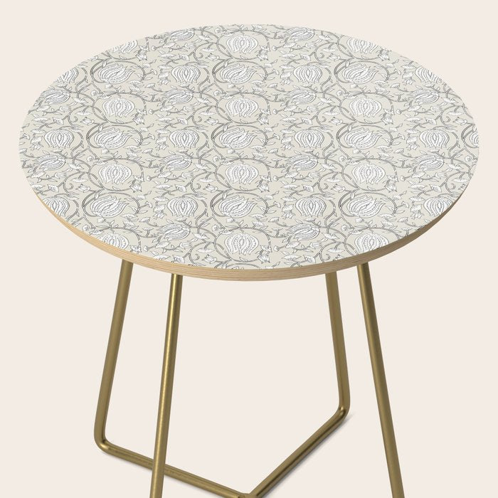 Lotus Block Print Floral - Beige White Side Table Gallery Image 2