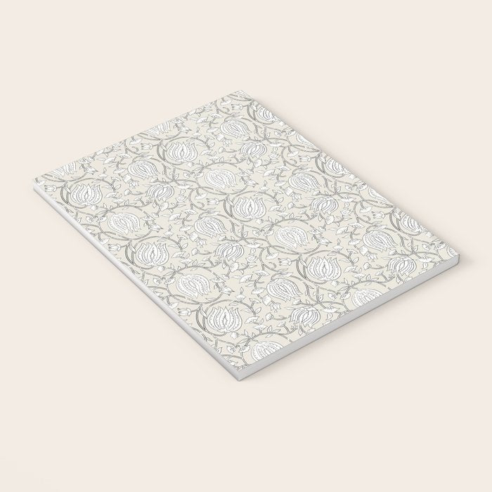 Lotus Block Print Floral - Beige White Notebook Gallery Image 3