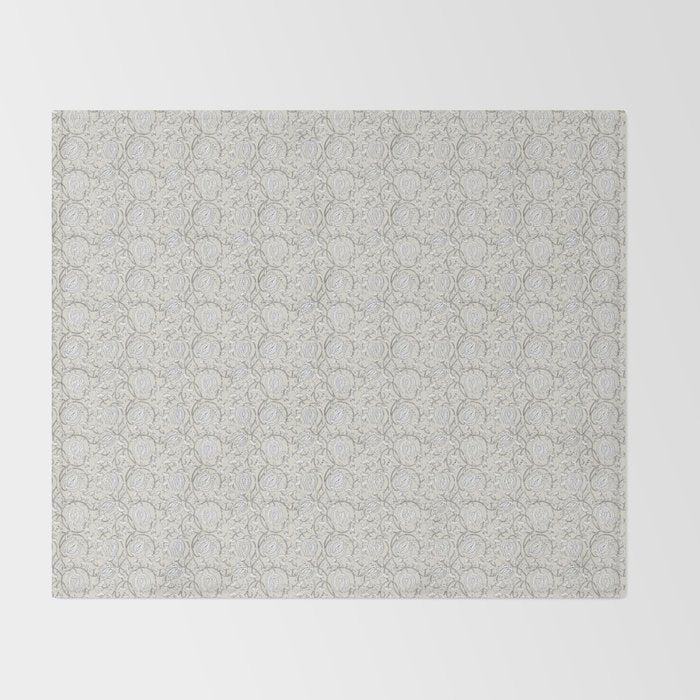 Lotus Block Print Floral - Beige White Throw Blanket Gallery Image 2