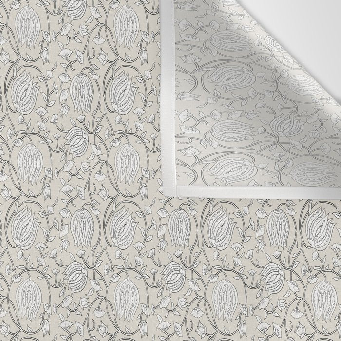 Lotus Block Print Floral - Beige White Wall Tapestry Gallery Image 3