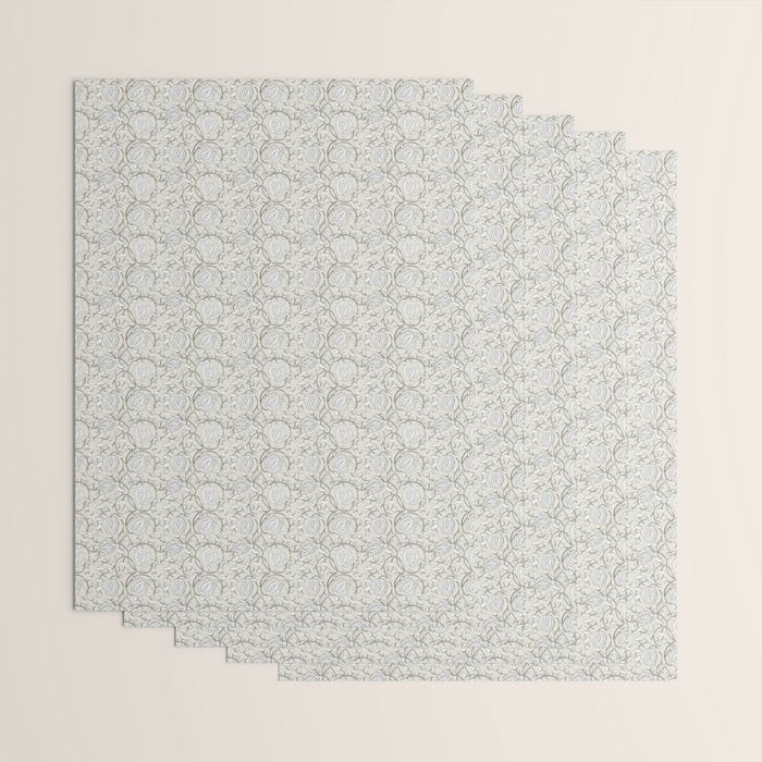Lotus Block Print Floral - Beige White Wrapping Paper Gallery Image 3