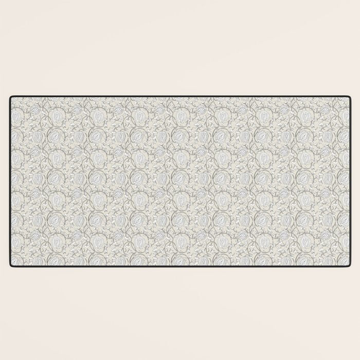 Lotus Block Print Floral - Beige White Desk Mat Gallery Image 3