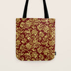 Red & Gold Floral Damasks Pattern Tote Bag Gallery Image 1