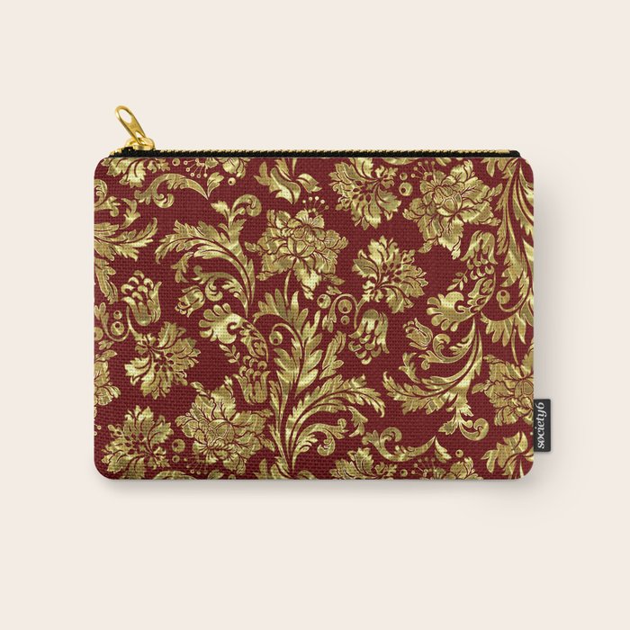 Red & Gold Floral Damasks Pattern Carry All Pouch Gallery Image 1