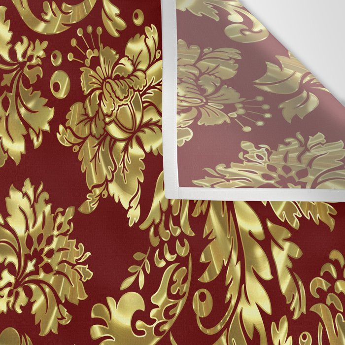 Red & Gold Floral Damasks Pattern Wall Tapestry Gallery Image 3