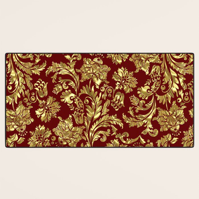 Red & Gold Floral Damasks Pattern Desk Mat Gallery Image 3