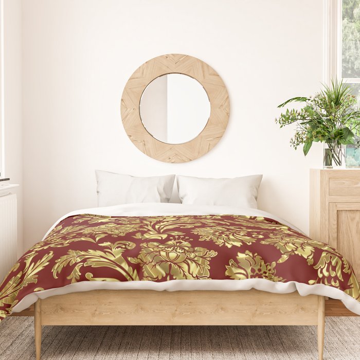 Red & Gold Floral Damasks Pattern Duvet Cover Gallery Image 3
