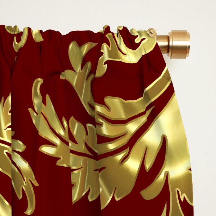 Red & Gold Floral Damasks Pattern Window Curtain Gallery Image 2