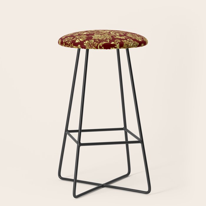 Red & Gold Floral Damasks Pattern Stool Gallery Image 1