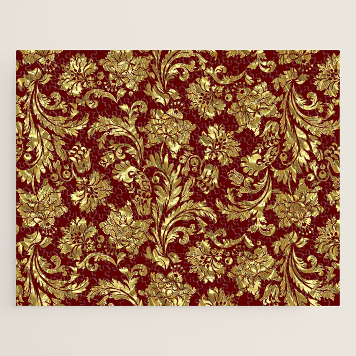 Red & Gold Floral Damasks Pattern Jigsaw Puzzle Gallery Image 1