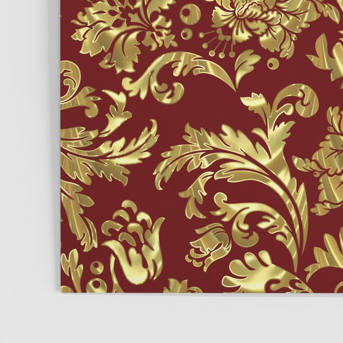 Red & Gold Floral Damasks Pattern Poster Gallery Image 3