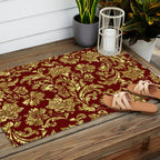 Red & Gold Floral Damasks Pattern Outdoor Rug Gallery Image 2