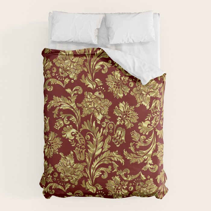 Red & Gold Floral Damasks Pattern Duvet Cover Gallery Image 6