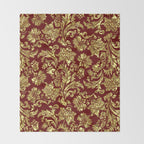 Red & Gold Floral Damasks Pattern Throw Blanket Gallery Image 2