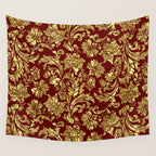 Red & Gold Floral Damasks Pattern Wall Tapestry Gallery Image 4