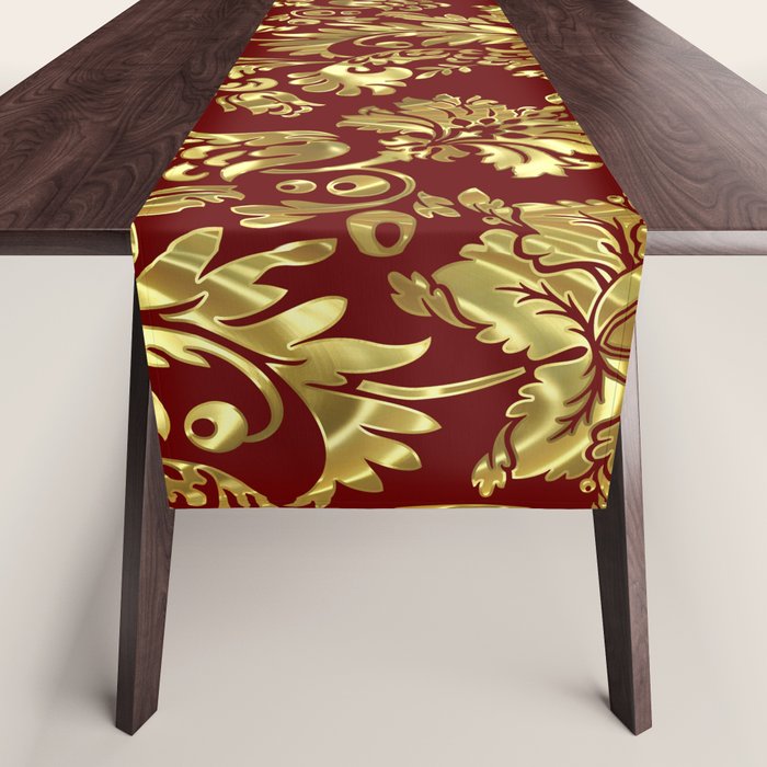 Red & Gold Floral Damasks Pattern Table Runner Gallery Image 1
