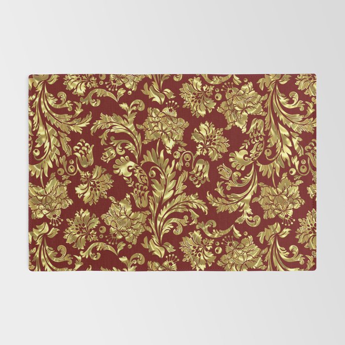 Red & Gold Floral Damasks Pattern Rug Gallery Image 2