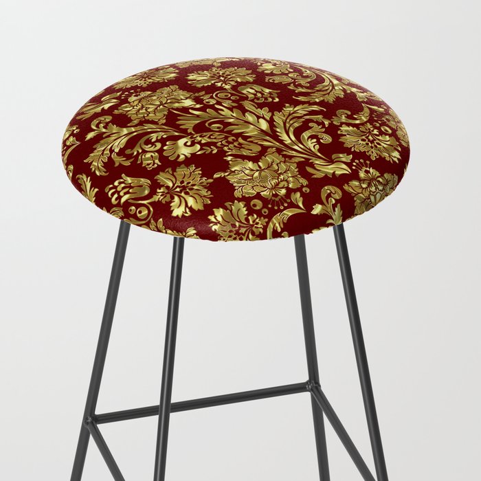 Red & Gold Floral Damasks Pattern Stool Gallery Image 2