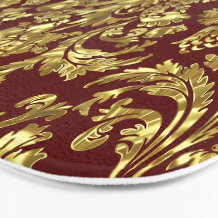 Red & Gold Floral Damasks Pattern Bath Mat Gallery Image 3