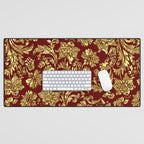 Red & Gold Floral Damasks Pattern Desk Mat Gallery Image 1