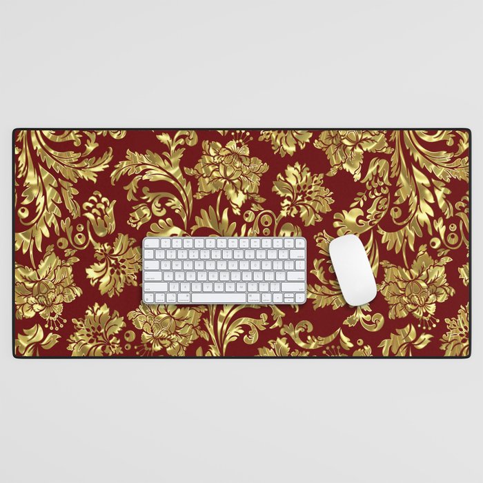 Red & Gold Floral Damasks Pattern Desk Mat Gallery Image 1