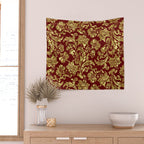 Red & Gold Floral Damasks Pattern Wall Tapestry Gallery Image 2