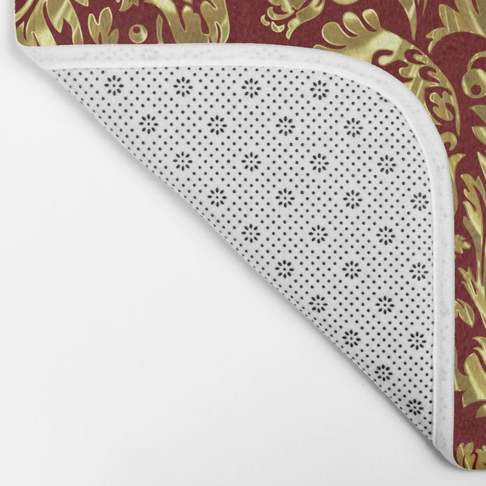 Red & Gold Floral Damasks Pattern Bath Mat Gallery Image 2