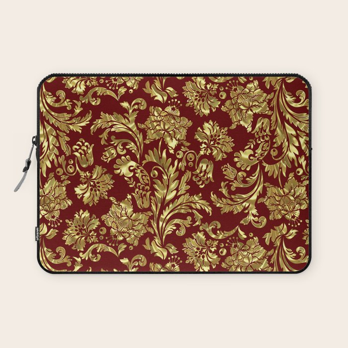 Red & Gold Floral Damasks Pattern Laptop Sleeve Gallery Image 1