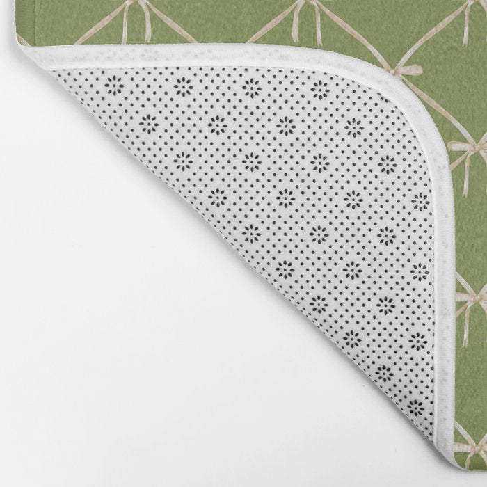 Bows & Ribbons Pattern XXIII Olive Green Bath Mat Gallery Image 2