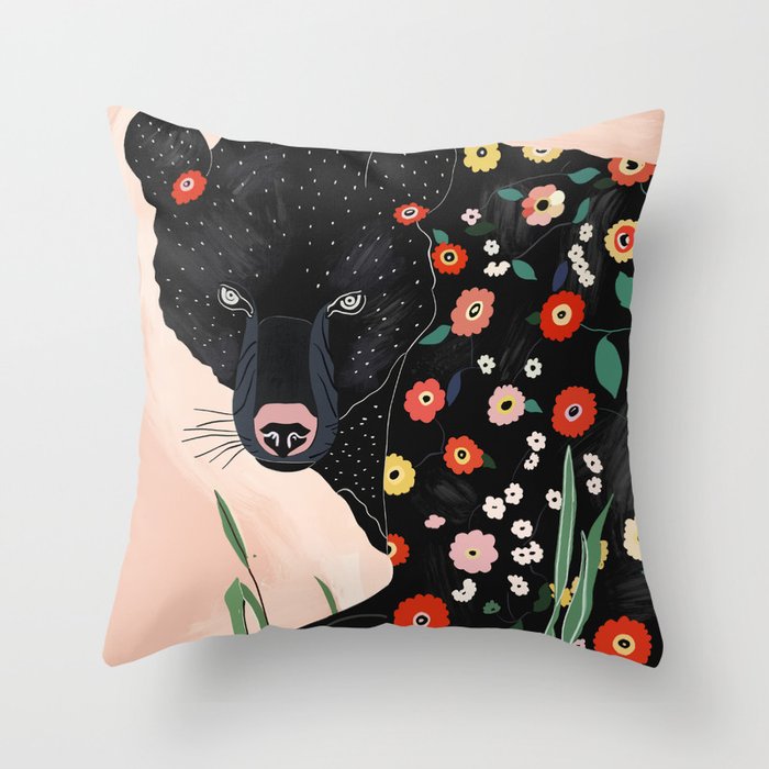 Floral Bear Throw Pillow Gallery Image 1