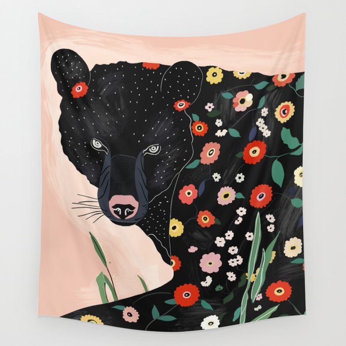 Floral Bear Wall Tapestry Gallery Image 1