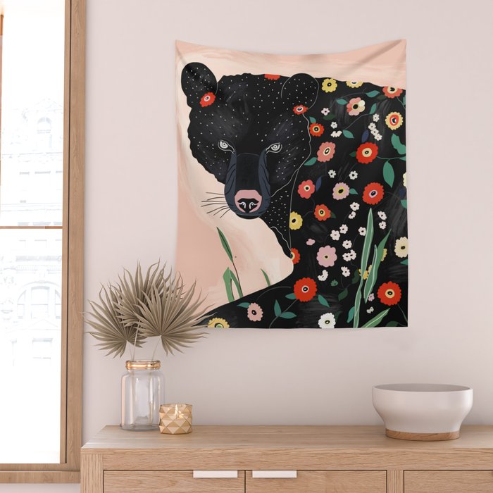 Floral Bear Wall Tapestry Gallery Image 2