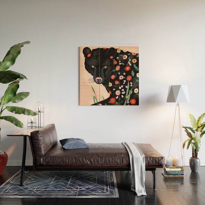 Floral Bear Wood Wall Art Gallery Image 2