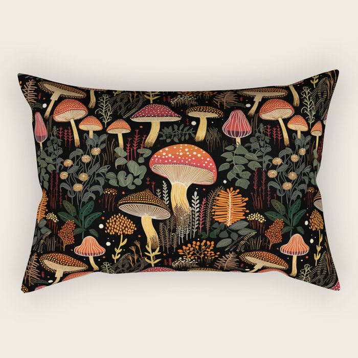 Dark Forest Magic Mushrooms Art Rectangular Pillow Gallery Image 1